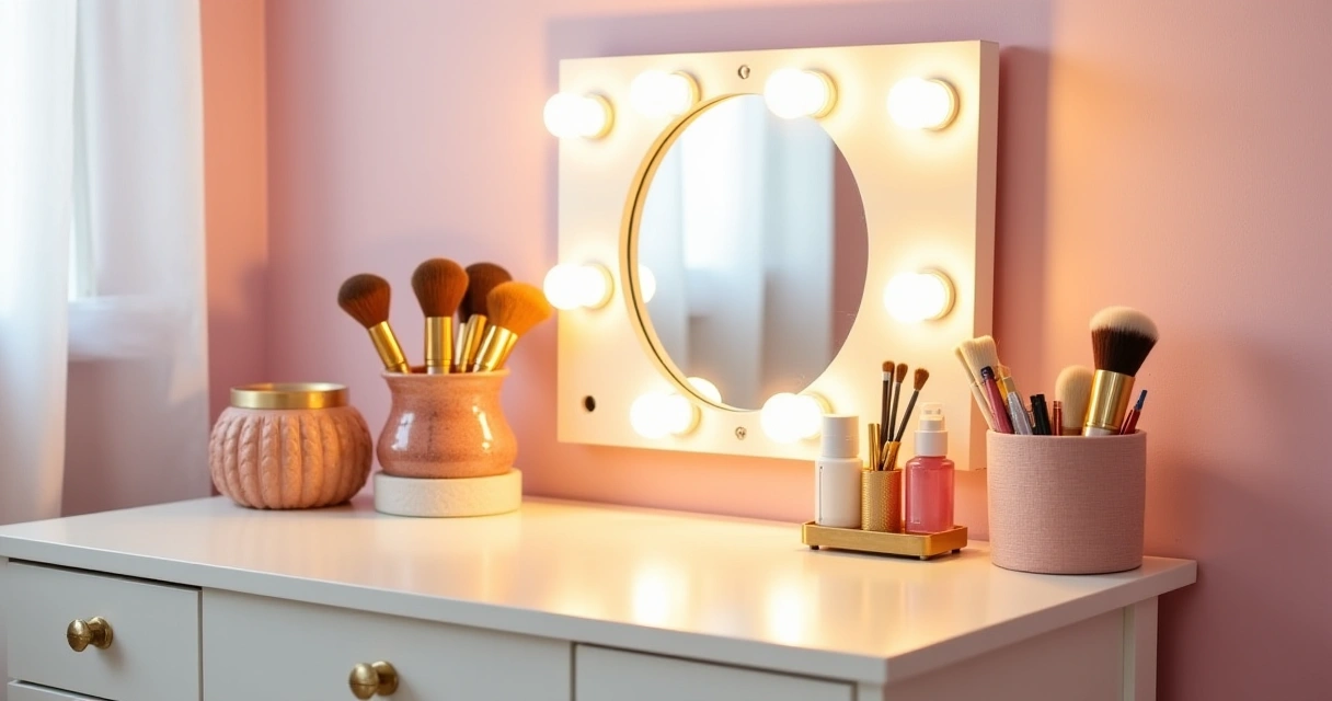 how to build a compact teen bedroom vanity setup with mirror and storage for prom