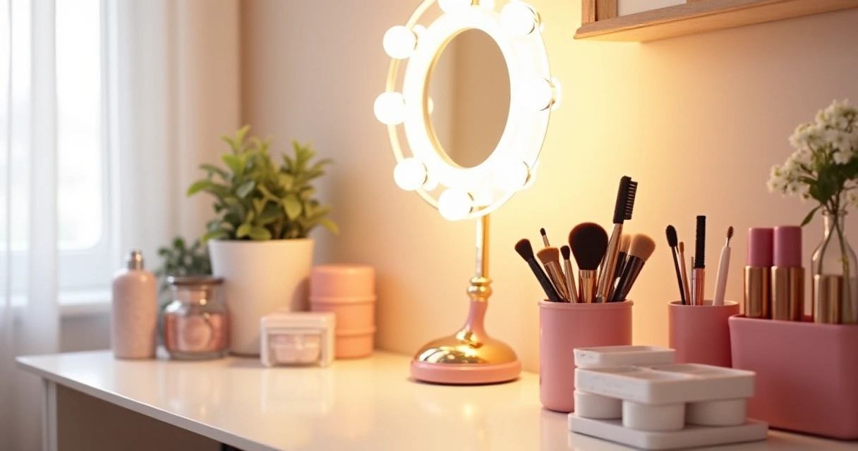 how to style a teen vanity for st patrick's day prom with lighted mirror and storage